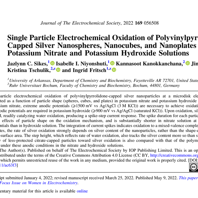 Image of: Single Particle Electrochemical Oxidation of Polyvinylpyrrolidone-Capped Silver Nanospheres, Nanocubes, and Nanoplates in Potassium Nitrate and Potassium Hydroxide Solutions